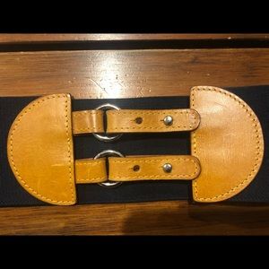 Tan leather and black elastic Susana Erazo pocket belt